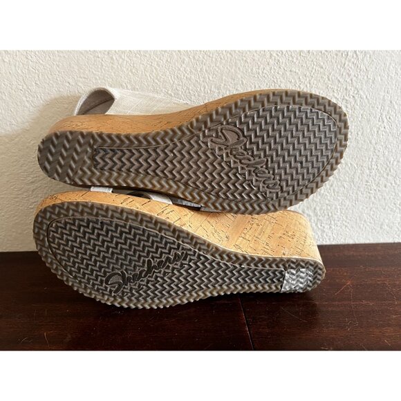 Skechers Wedge Sandals Beverlee Sz 9 Beige Stretch Straps Open Toe - Picture 10 of 10